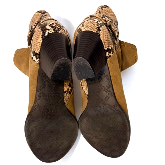 Vionic Naomi Brown Suede Ankle Boots Sz 6 Snake Print Block Heel Zip Up Orthotic - Picture 8 of 11